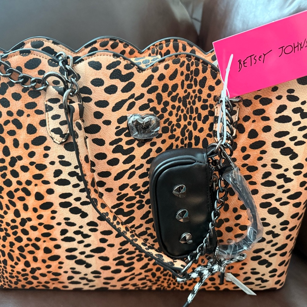 Betsey Johnson Animal Print Tote with Black Accents